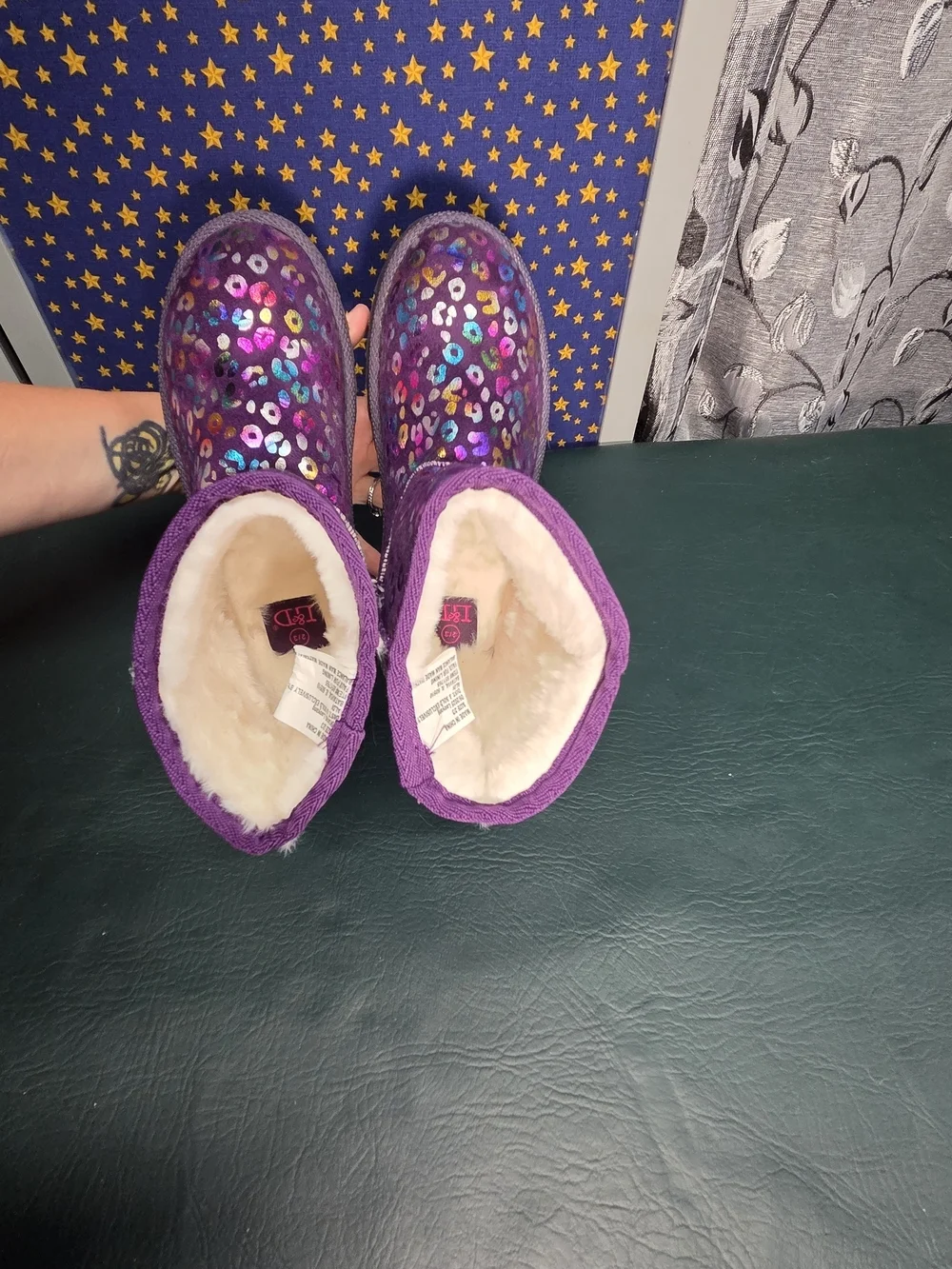 **Purple Metallic Leopard Print Cozy Boots**